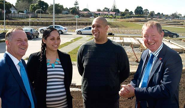 Prime Minister John Key and Housing Minister Nick Smith visiting Waimahia Inlet Special Housing Area
